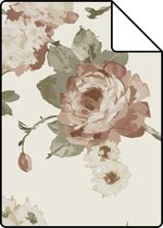 Echantillon ESTAhome papier peint vintage fleurs cassées blanc et vieux rose - 139406 - 26,5 x 21 cm