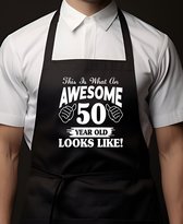 Tablier de cuisine Zwart | 65x90cm | Awesome 50 ans | 100% coton | Tablier / Tabliers de cuisine pour hommes - Homme | Cadeau d'anniversaire | BBQ |
