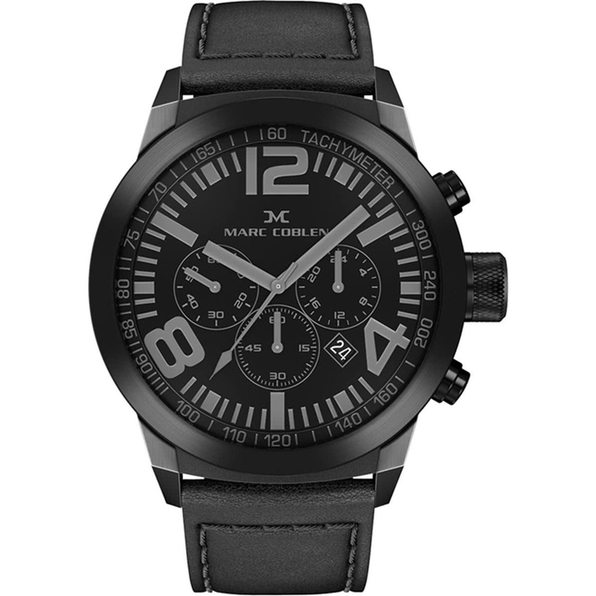 Marc Coblen XXL Chronograaf Horloge met Verwisselbare Lunette en Horlogeband - MC50B2 Zwart - 50mm