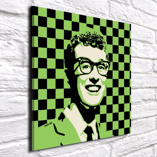 Pop Art Buddy Holly - Canvas Print - op dennenhouten kader - 60 x 60 x 2 cm - Wanddecoratie