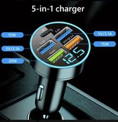 Autolader -USB-5 poort-Snelle oplader-fast charging-auto oplader
