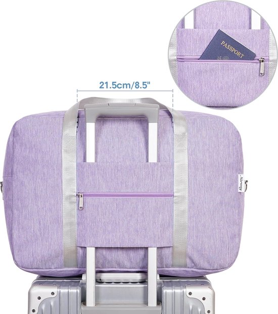 handbagage 45 x 36 x 20 opvouwbare reistas voor onder de stoel, draag- en handtas voor overnachten voor dames en heren, Paars, 40L