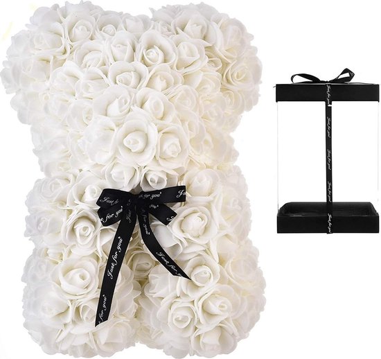 Rose Bear - Handgemaakte Rozen Teddybeer - Cadeau voor Moederdag-Valentijnsdag-Verjaardagen-Vrijgezellenfeesten-Bruiloften - Inclusief Transparante Geschenkdoos