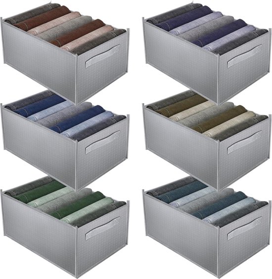 SONGMICS Garderobe-organizer set van 6, opbergdoos 6 vakken, lade- organisatiesysteem, opvouwbare opbergdozen, 42 x 30 x 17 cm, voor broeken, kleding, zandbeige RUS009K02