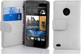 Cadorabo Hoesje geschikt voor HTC Desire 300 in MAGNESIUM WIT - Beschermhoes van getextureerd kunstleder en kaartvakje Book Case Cover Etui