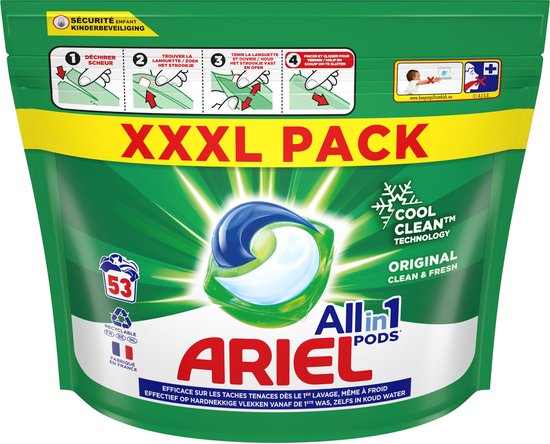 Dosettes de détergent Ariel All in 1 Original - Clean & Fresh - 53 lavages  | bol.com