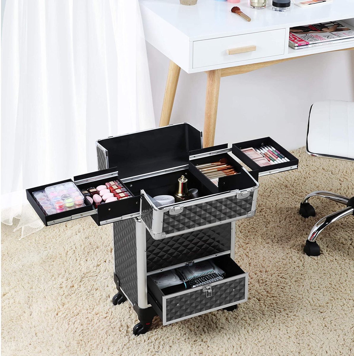 Beauty Case Make-upkoffer, make-up, cosmeticakoffer, multikoffer, aluminium, zwart HMTM-MC-30007
