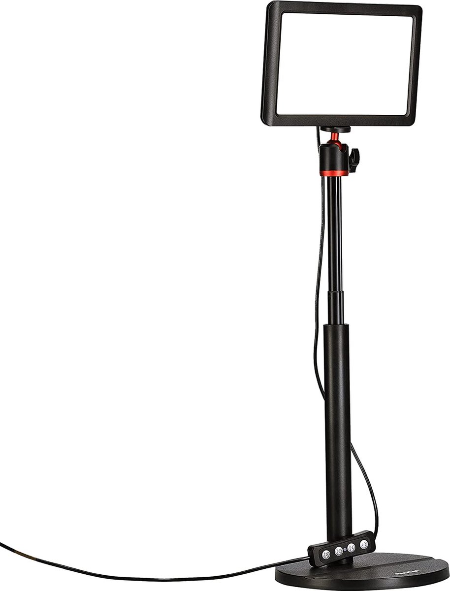 Flightmode- Rollei Lumis Key-Light, LED-videolamp inclusief tafelstatief met afstandsbediening op de kabel voor het verlichten van videostreams en conferenties 28555, zwart
