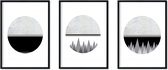 Nacnic posterset in noordse stijl Maan, ruimte en bergen in zwart-witte kunstafdrukken Set met 3 vellen Unframed A4 (21x29,7 cm) 250g papier voor huishoudtextiel