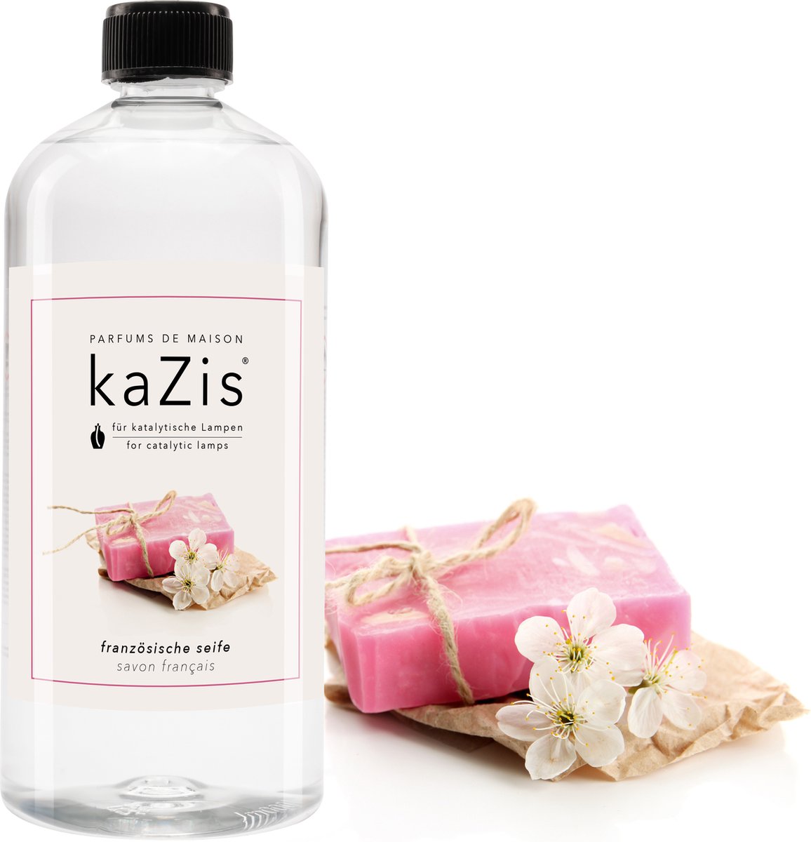 KAZIS Savon Francais - Franse Zeep - 1000 ml huisparfum navulling geschikt voor LampAir, Ashleigh & Burwood en Lampe Berger.