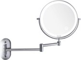 Auxmir Make-up Spiegel met Led-Verlichting met 1/10X Vergroting, Dimbare Wandspiegel met Touch-Schakelaar Batterij, Scheerspiegel, Dubbelzijdig, 360° Draaibaar, Wandmontage voor Badkamer, Spa en Hotel