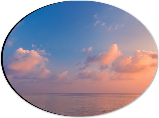 Dibond Ovaal - Zonsondergang op Zee met Zachte Pastelkleuren - 28x21 cm Foto op Ovaal (Met Ophangsysteem)