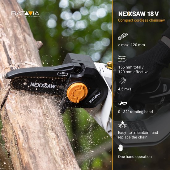 Mini Kettingzaag Chainsaw 6'' Nexxsaw® - 18V - Excl. batterij en oplader - Met deze compacte kettingzaag zaag je snel en gemakkelijk takken en andere houtsoorten - Maxxpack van MINI — afbeelding 4