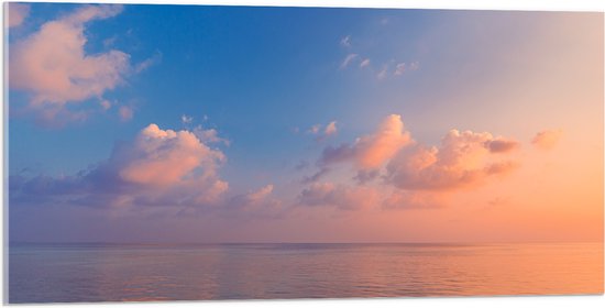 Acrylglas - Zonsondergang op Zee met Zachte Pastelkleuren - 100x50 cm Foto op Acrylglas (Met Ophangsysteem)