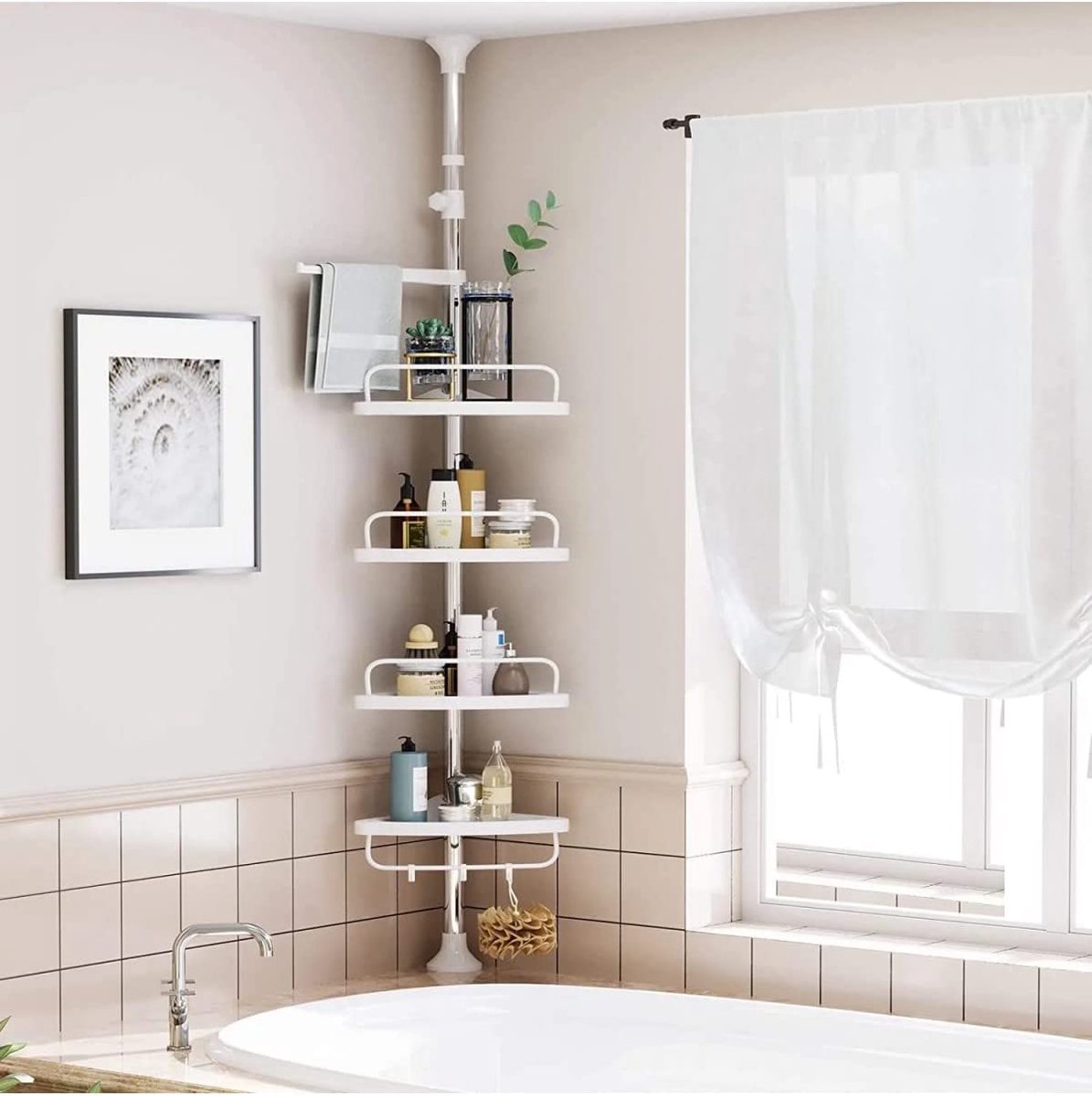 MIRA Home - Badkamerrek - Opbergrek - Badkamer - Wit - Kunststof - 34x24.5x300