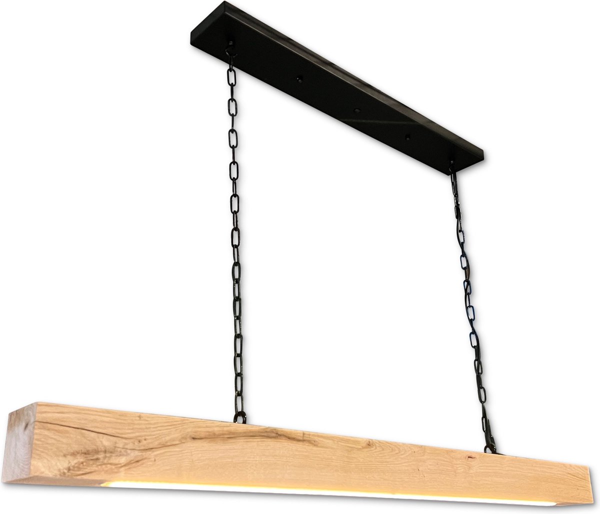Eikenhouten hanglamp met ledstrip | 120 cm | zwarte plafondplaat | 3000K