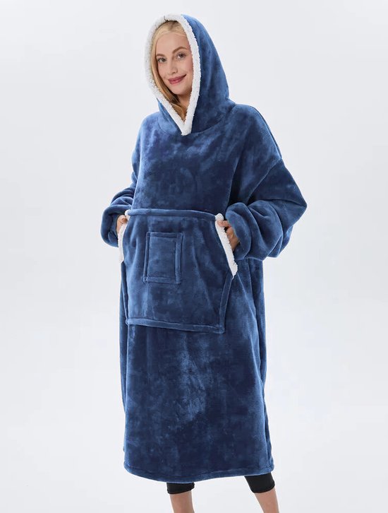 Lopoleis Fleece Deken Met Mouwen – Hoodie Deken - Fleece Plaid Deken – Hoodie Blanket – Donker Blauw – One Size Fits All