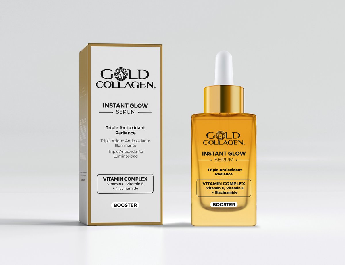 Gold Collagen Serum Instant Glow - RADIANCE • LUMINOSITY : Verheldert en egaliseert de huidskleur voor een stralende, jeugdige en gezonde teint.