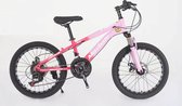 Mountainbike -Jeugdfiets - Fiets- gemaakt van ultra licht aluminium-Versnellingen 21 Shimano- 21 Speed- 20 inch - Voor jongens en meisjes - Rood en Roze