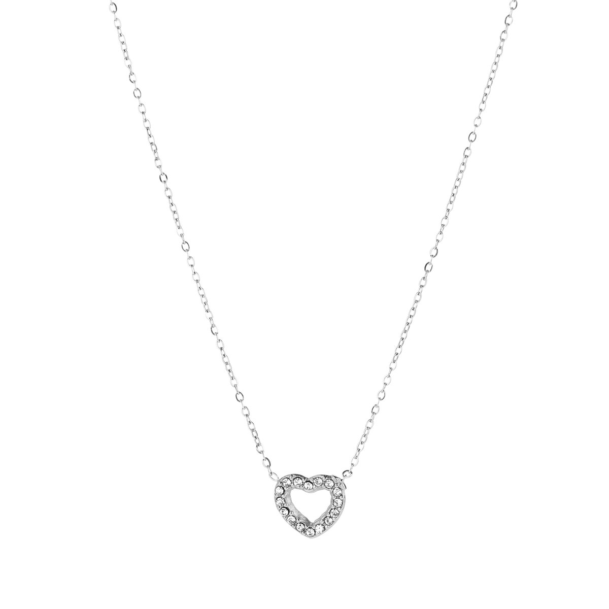 halsketting met hanger hartje - zilverkleur- collier-diamantjes -cadeau