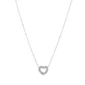 halsketting met hanger hartje - zilverkleur- collier-diamantjes -cadeau