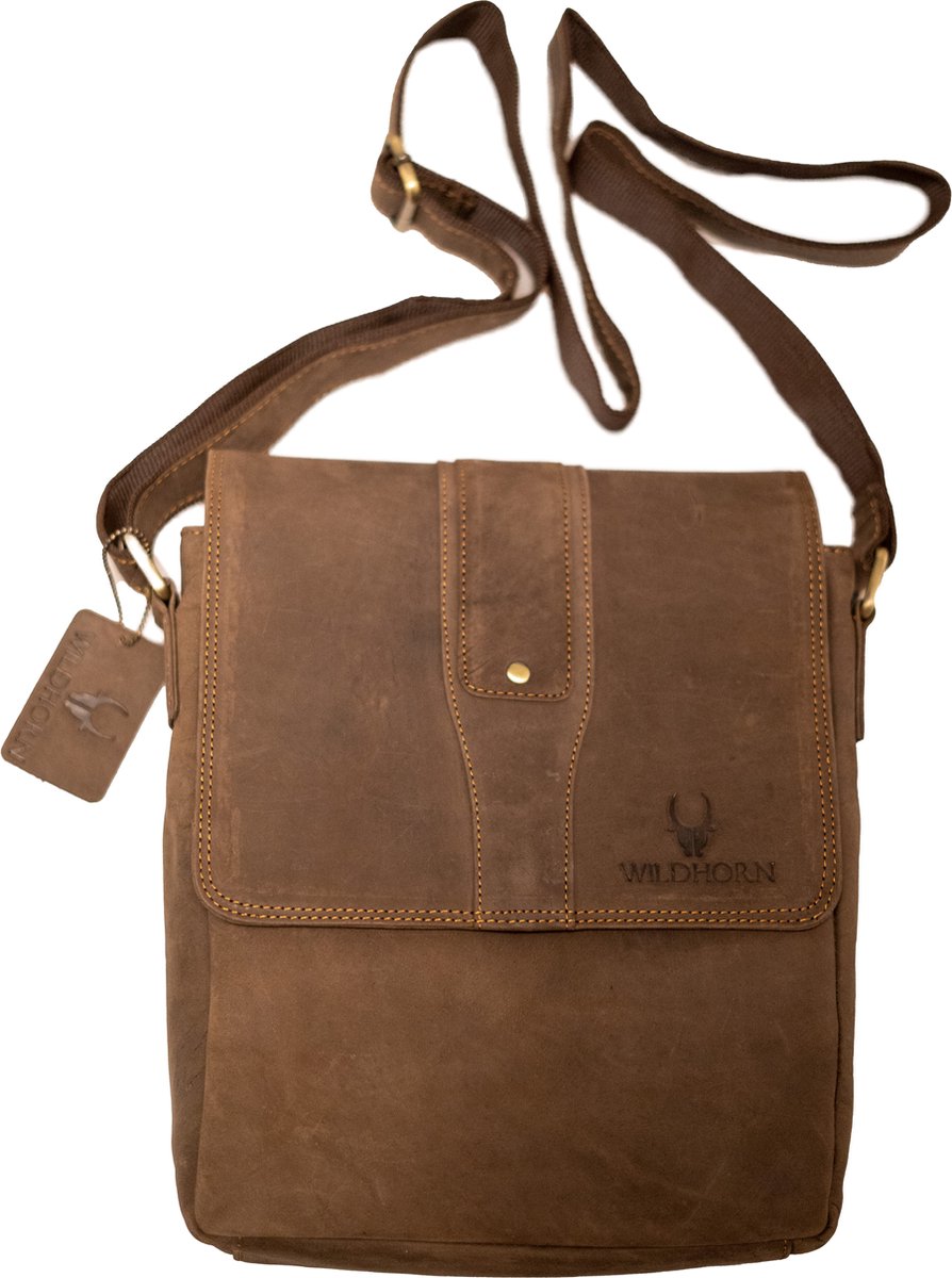 Massi Miliano Schoudertas/Reistas Unisex Buffelleer Bruin - ( MMB-254-15) - 24x7x27cm -