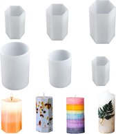 Set van 6 Kaarsmallen - Cilinder & Zeshoekige Pijler Mallen voor het Maken van Aromatherapie Kaarsen, Zeep, Bloem- en Insect Specimen, Klei Kunstwerken