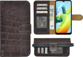 Xiaomi Redmi A1 Hoesje - Bookcase - Redmi A2 Hoesje Book Case Wallet Echt Leer Croco Chocoladebruin Cover