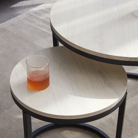 Numa Salontafel set van 2 Halfrond Mangohout Travertin
