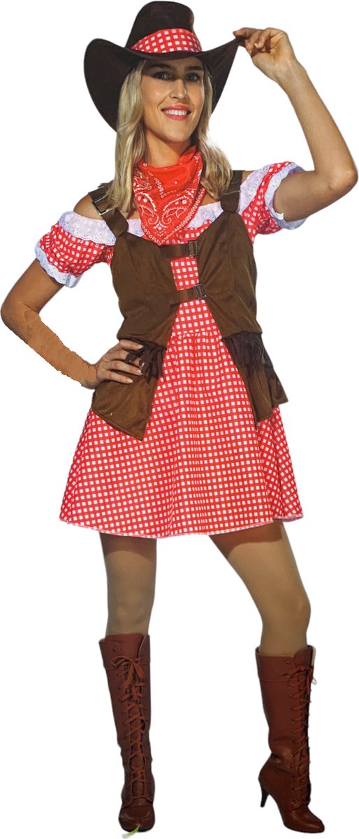 Cowgirl kostuum dames - Rodeo Saloon lady luxe - 4 delig - Maat 44/46 - Carnavalskleding Vrouw