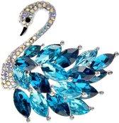 Zelto -Broche - Zwaan - Blauw - Zilver kleur- Strass steentjes