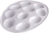 Eieren/hapjes serveerschaal - Serveerschalen/serveerbladen - Eierschaal wit aardewerk voor 10 eieren 27x20cm -Eierschaal wit - Serveerschaal - Ei - Eierhouder