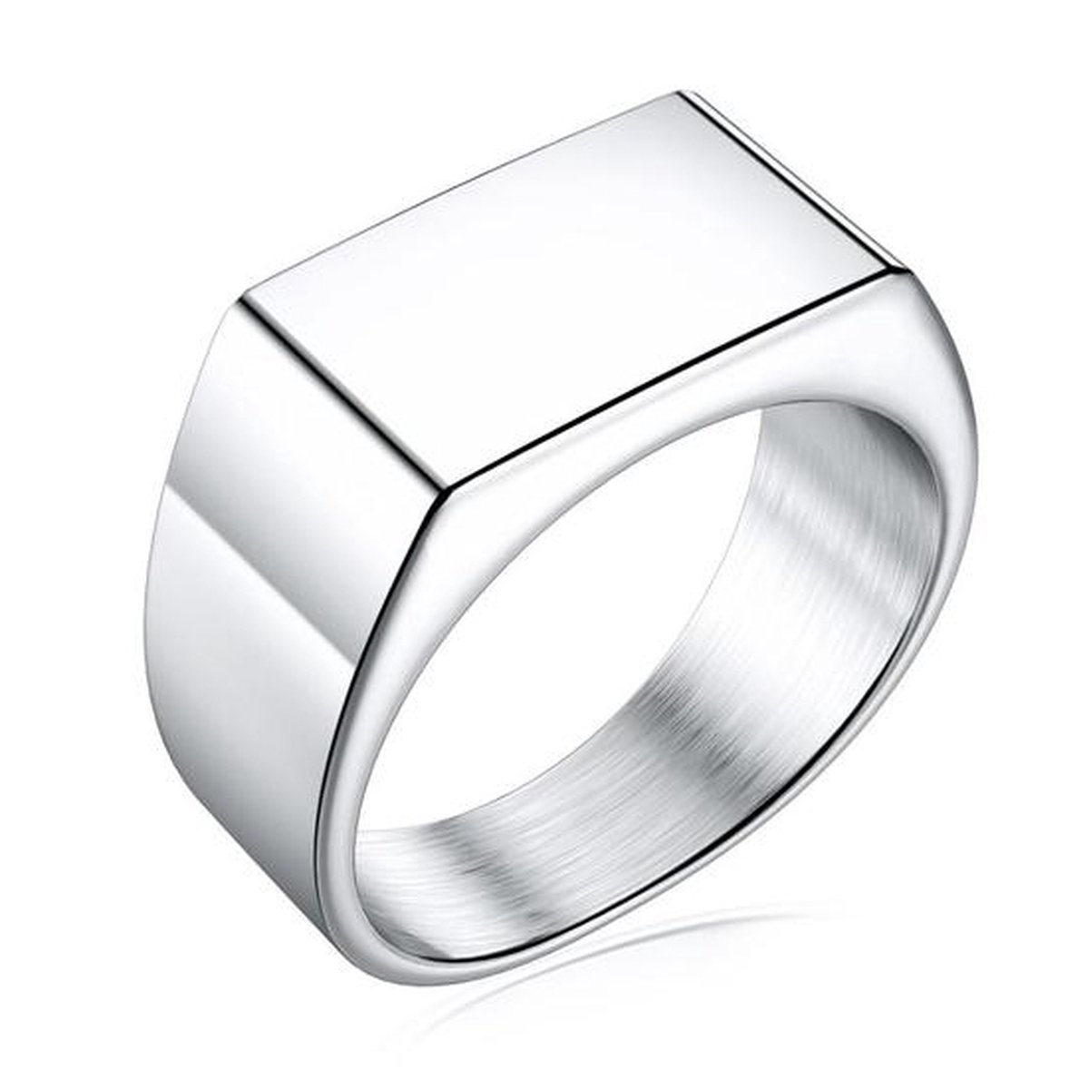 Zegelring Zilver RVS Staal - (Maat 68 - 21 mm - 21.4 mm) - Ring Heren / Dames - Zegelring Mannen / Vrouwen - Viking Ring - Biker Ring - Ring Heren Staal Roestvrij Staal RVS Zilverkleurig