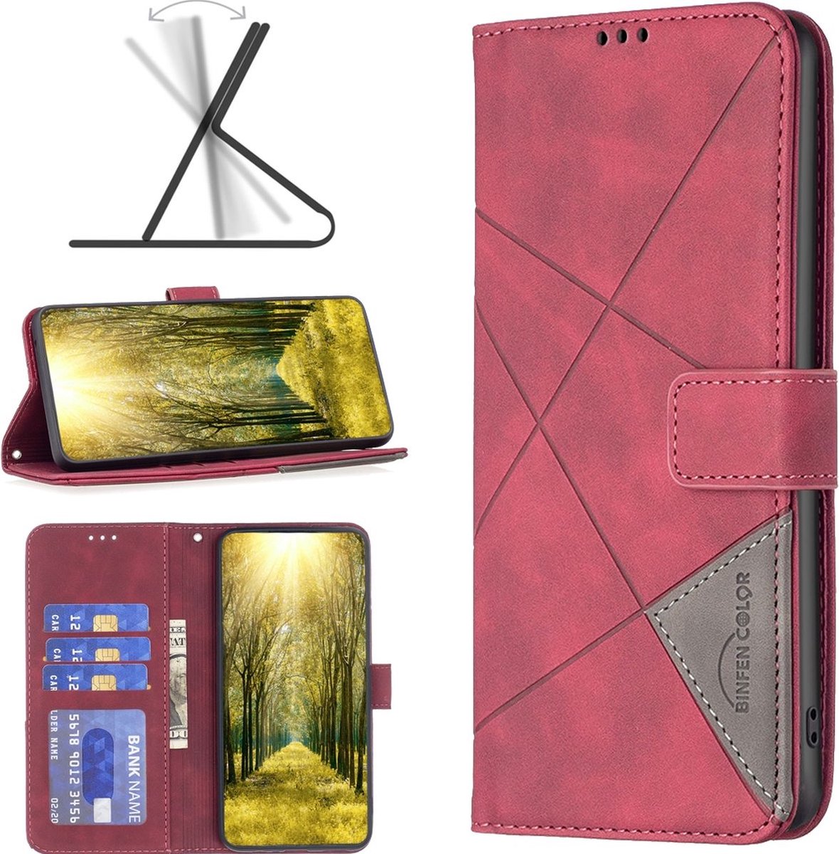 Mobigear Telefoonhoesje geschikt voor Google Pixel 7a Hoesje | Mobigear Rhombus Bookcase Portemonnee | Pasjeshouder voor 3 Pasjes | Telefoonhoesje voor Pinpas / OV Kaart / Rijbewijs - Rood