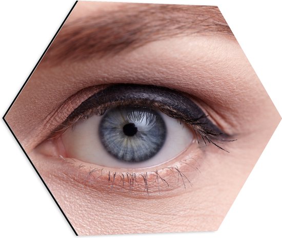 Dibond Hexagon - Close-up van Opgemaakt Blauwkleurig oog - 50x43.5 cm Foto op Hexagon (Met Ophangsysteem)