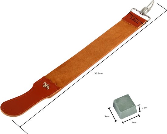 Scheerriem + Compound - 50.2 x 5.2 CM - clip - Rund leder - Lederen strop - Slijpen van scheermes - Merkloos