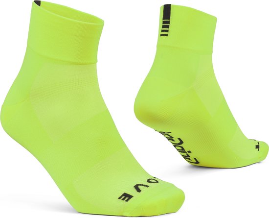 GripGrab - Lightweight SL Korte Performance Zomer Fietssokken 1 Paar Coolmax Wielersport Sokken Low Cut - Geel Hi-Vis - Unisex - Maat XS (35-38)