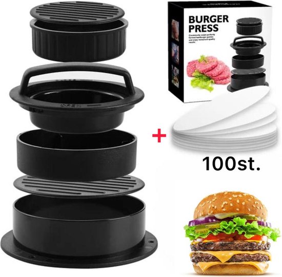Hamburgerpers 3-in-1 inclusief 100 vellen wax papier - hamburger pers - burger press - bbq accesoires - hamburgermaker - RemGoods