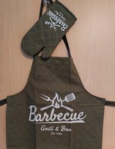Ovenwant met Schort - Barbecue Grill & Bar - Groen - Barbecue Set - BBQ Schort - BBQ Ovenwant - Barbecue Handschoen