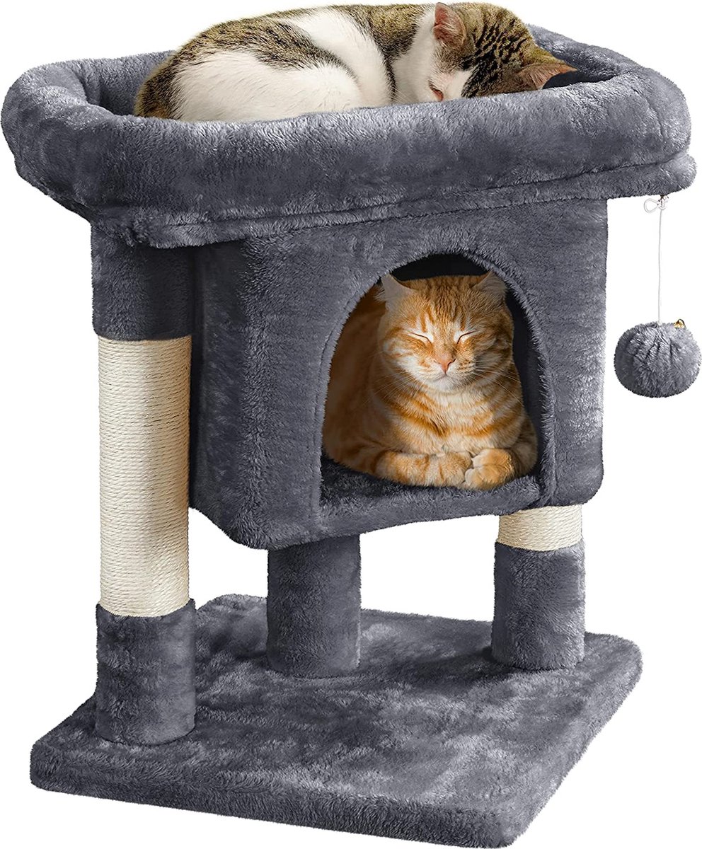 Krabpaal, 60 cm, kleine kattenkrabpaal, met kattenmand, pluche sisal, kattenboom, kattenmeubel, speelboom voor kleine katten, donkergrijs HM-YAHEE-592049