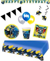 Batman - Superheld - Feestpakket - Feestartikelen - Kinderfeest - 8 Kinderen - Tafelkleed - Bekers - Servetten - Bordjes - ballonnen - Slingers - letterbanner - Vlaggenlijn - Swirlhangers