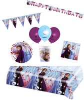 Disney Frozen - Feestpakket - Feestartikelen - Kinderfeest - 8 Kinderen - Tafelkleed - Bekers - Servetten - Bordjes - ballonnen - Slingers - letterbanner