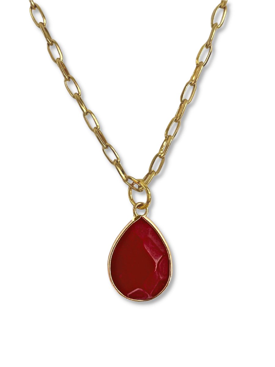 Zatthu Jewelry - N23SS584 - Kata schakelketting met rode hanger
