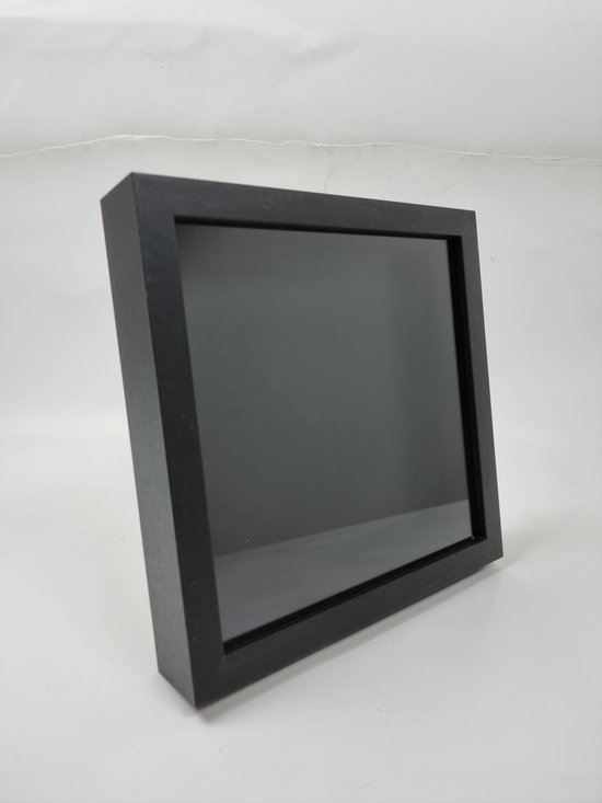 EUGAD 3D-fotolijst om te vullen, objectlijst, spaarpot, 20 x 20 cm, diepe lijst voor objecten tot 3 cm, houten frame, vierkant, voor ticket, wijnkoord, bierdeksel, zwart