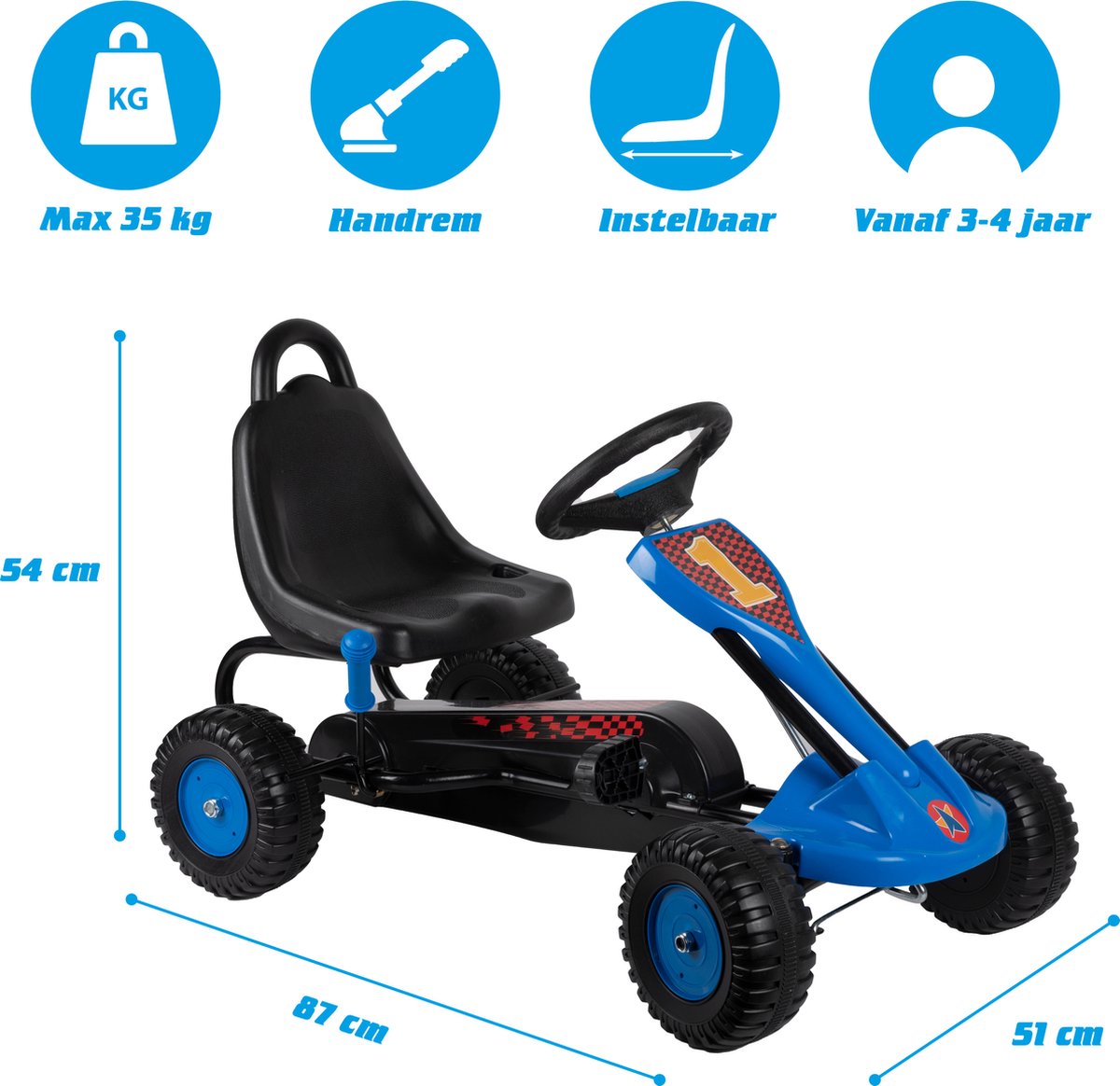 Eddy Toys Skelter - Go Kart met Handrem voor max. 35 KG - Speelgoed Buiten - Speelgoed 3 Jaar - Blauw — afbeelding 6