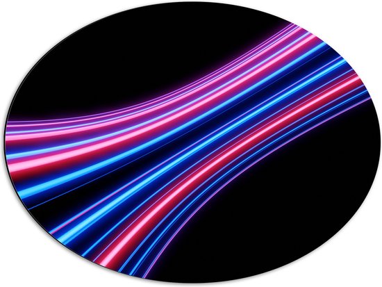 Dibond Ovaal - Cirkelvormige Roze, Paarse en Blauwe Neon Strepen - 68x51 cm Foto op Ovaal (Met Ophangsysteem)