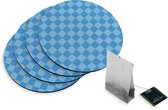4 Rubberen Onderzetters - Design Blauw Dambordpatroon - Rond
