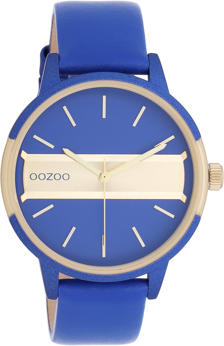 OOZOO Timepieces - Blauw-champagne horloge met blauwe leren band - C11154
