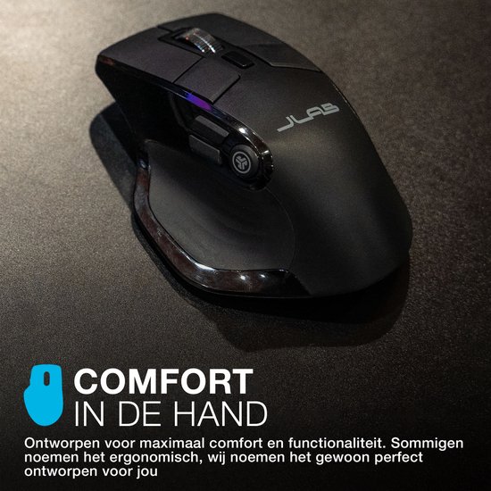 JLab Epic Computermuis – Bluetooth Muis Draadloos - Ergonomische Muis Rechtshandig – USB C Oplaadbaar - Verbindt 3 devices tegelijkertijd – Stille Clicks – Infinity Scroll – 4 Maanden Batterijduur – Draadloze Dongle