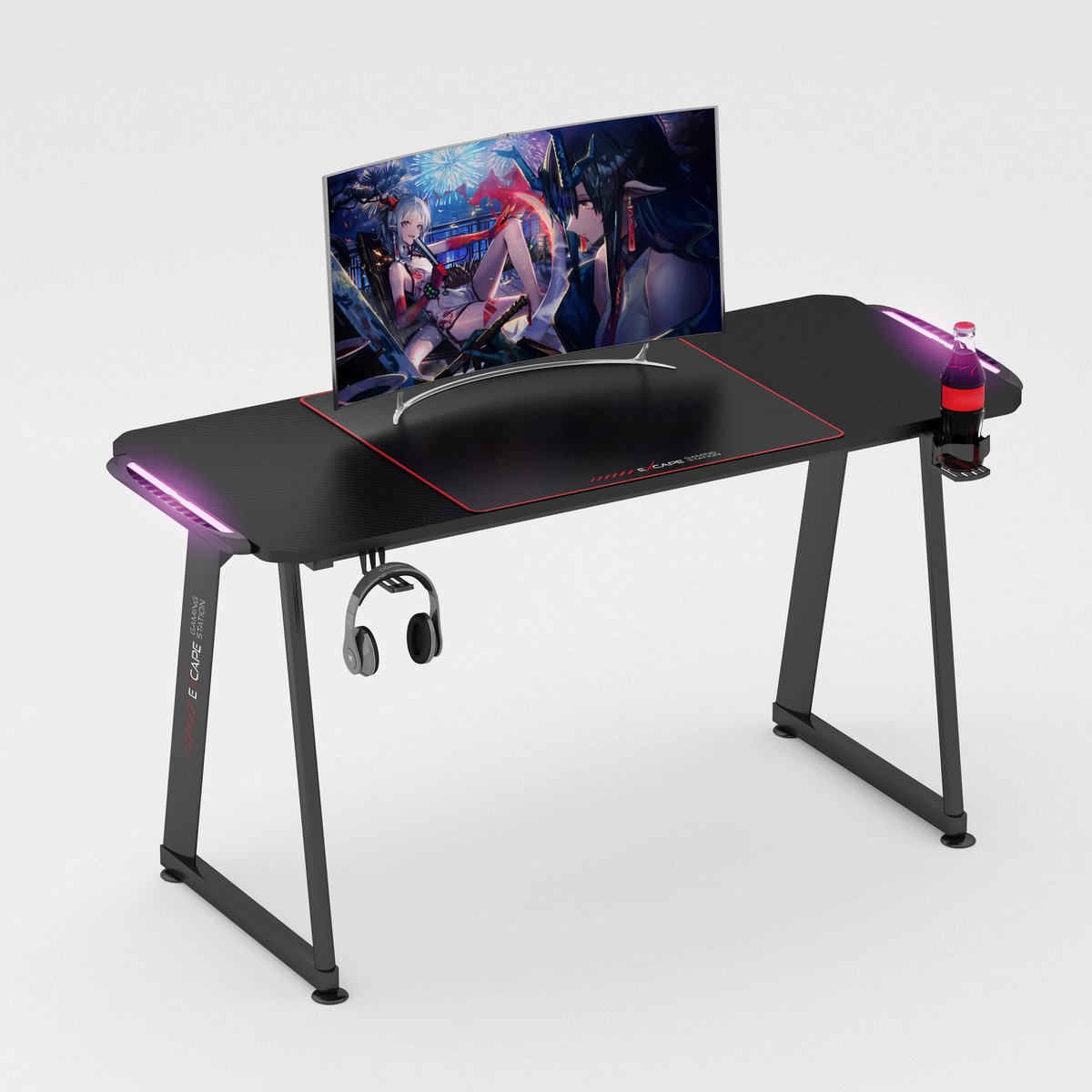 EXCAPE Gaming tafel A10 met LED-verlichting - A-vormige poten - carbon look